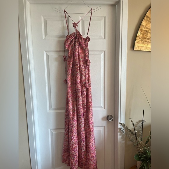 3D Rosette Ditsy Maxi Dress Chiffon Silk Slip Floral Love Flower NEW Suzette - Picture 9 of 14